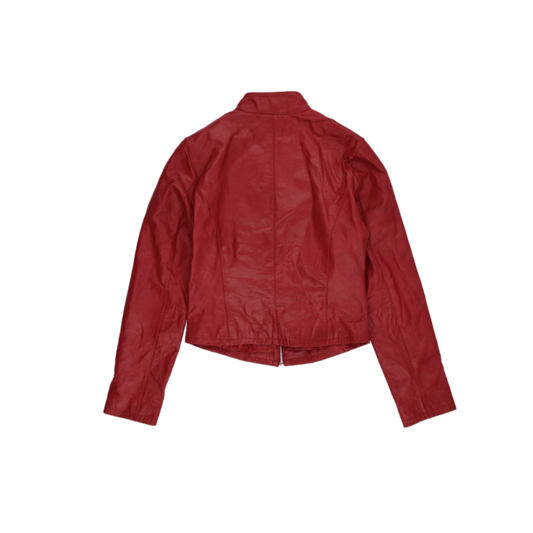 Terranova Women's Red Leather Moto Jacket Size Medium Stand Collar