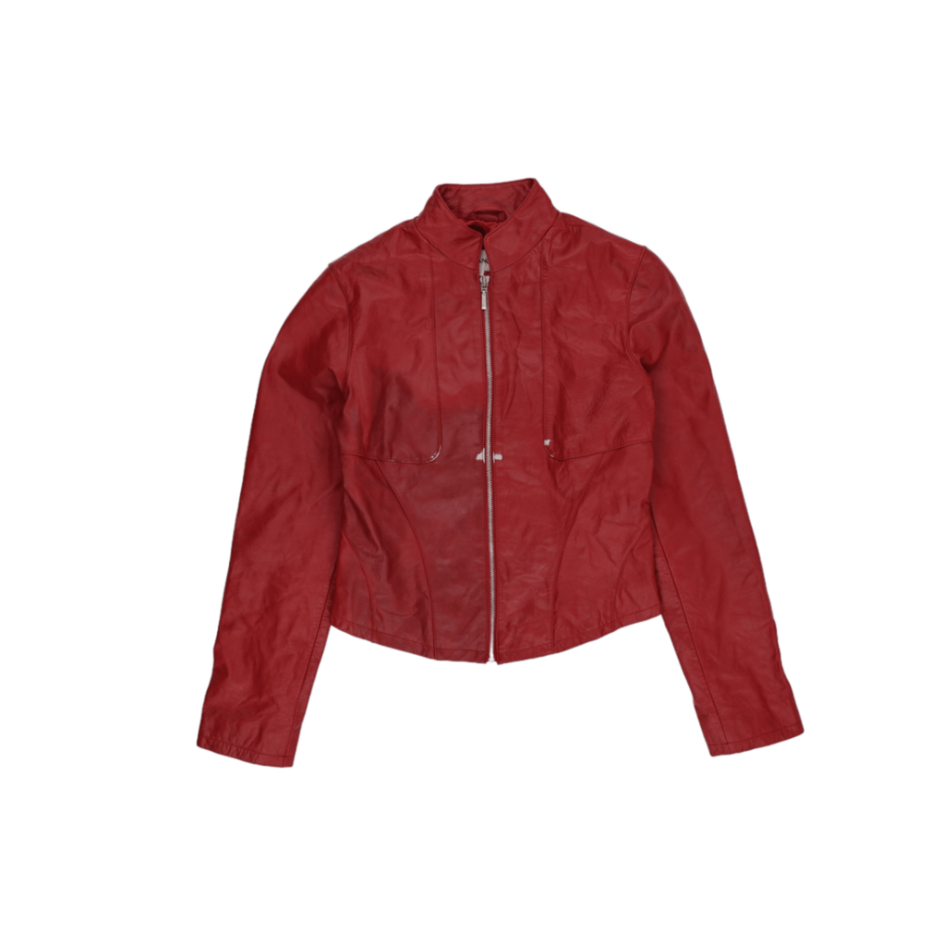 Terranova Women's Red Leather Moto Jacket Size Medium Stand Collar