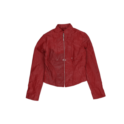 Terranova Women's Red Leather Moto Jacket Size Medium Stand Collar