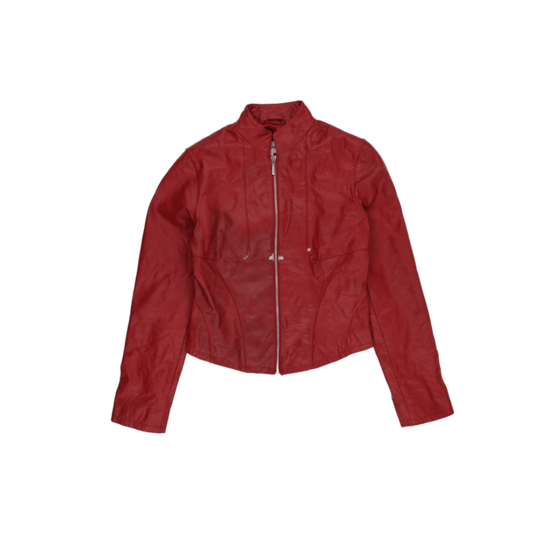 Terranova Women's Red Leather Moto Jacket Size Medium Stand Collar