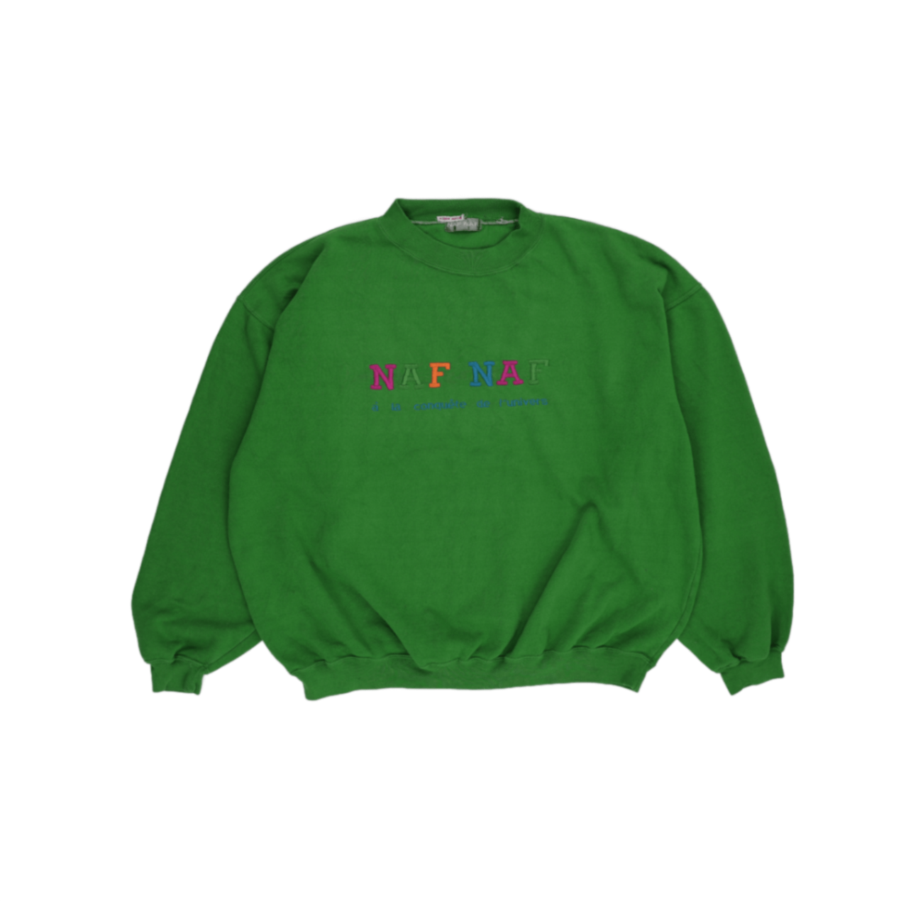 Naf Naf Vintage Green Crewneck Sweatshirt Unisex Large Cotton 90s Style