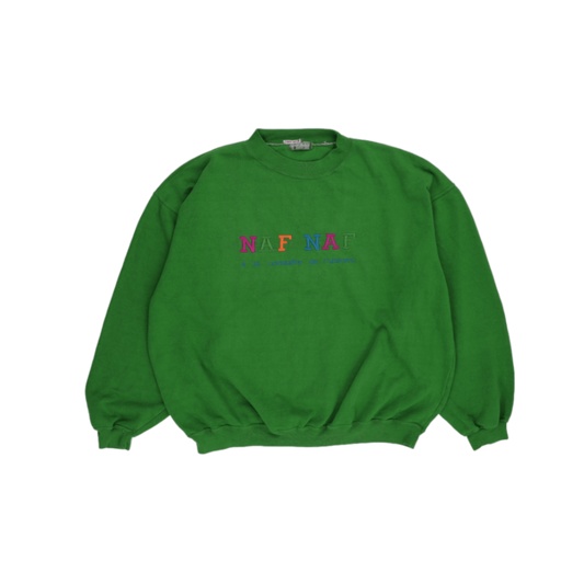 Naf Naf Vintage Green Crewneck Sweatshirt Unisex Large Cotton 90s Style