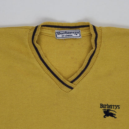 Burberrys Vintage Mustard Yellow Wool Sleeveless Knit Vest Size Large V-Neck
