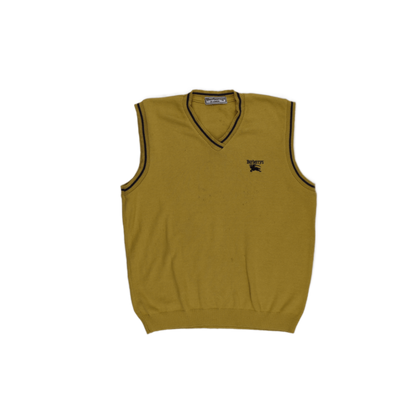 Burberrys Vintage Mustard Yellow Wool Sleeveless Knit Vest Size Large V-Neck