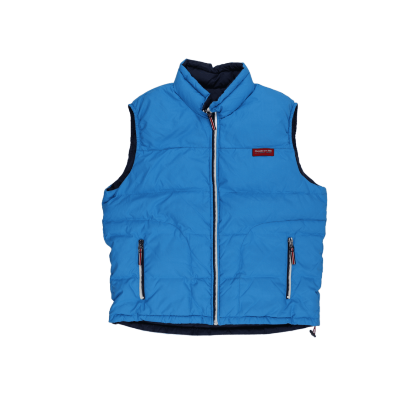 Reebok Classic 1895 Blue Puffer Gilet Vest Medium Polyester High Neck