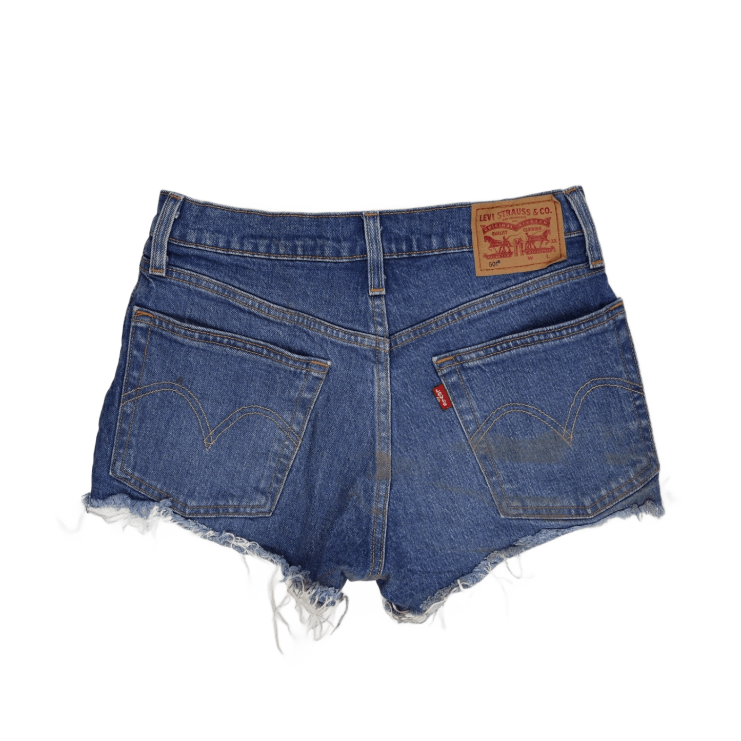 Levi's 501 High Rise Denim Cut Off Shorts Blue Distressed Vintage W30