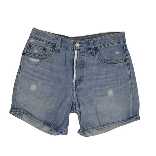 Levi's Premium 501® Distressed Light Blue Denim Shorts, Vintage Style, Size W33, Classic Summer Men’s Jeans