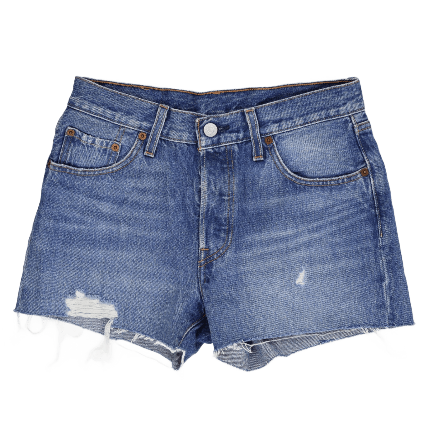 Levi's 501 High Rise Distressed Blue Denim Shorts Women’s 29W Vintage Style Frayed Hem
