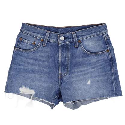 Levi's 501 High Rise Distressed Blue Denim Shorts Women’s 29W Vintage Style Frayed Hem