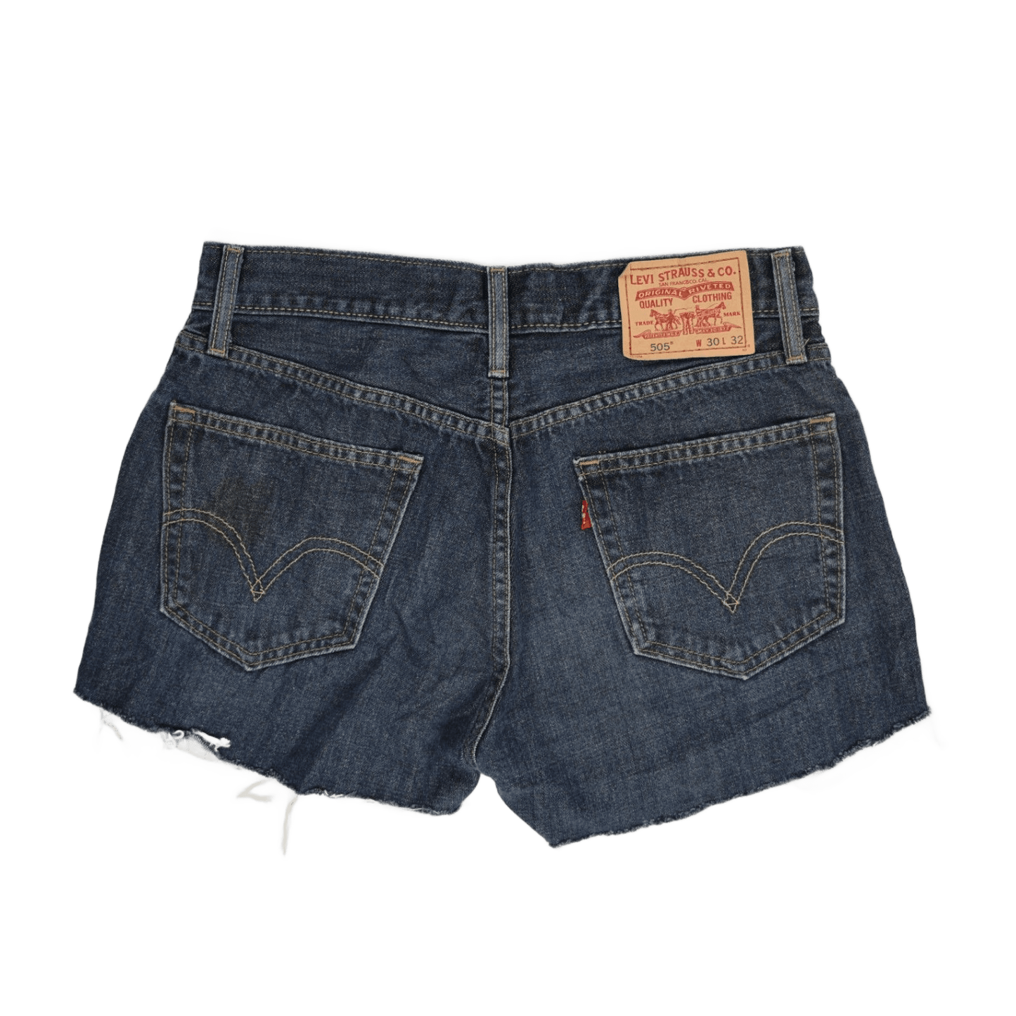 Levi's 505 Straight Fit Denim Shorts Mens W30 L32 Vintage Blue Cotton Distressed