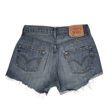 Levi's 501 Vintage Denim Cut Off Shorts W30 Blue Distressed Raw Hem Bug Embroidery