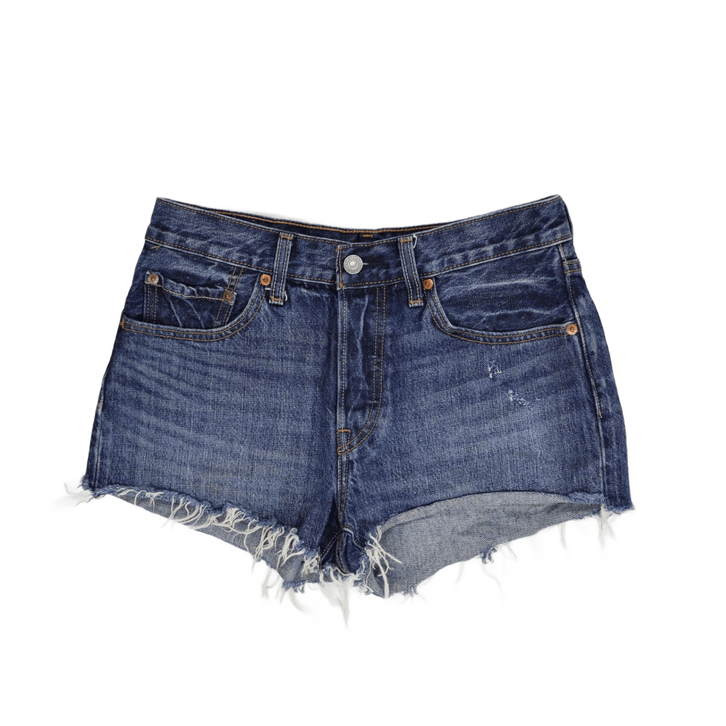 Levi's 501 High Rise Distressed Denim Shorts Womens Vintage Blue Raw Hem 28W