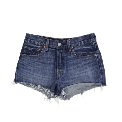 Levi's 501 High Rise Distressed Denim Shorts Womens Vintage Blue Raw Hem 28W