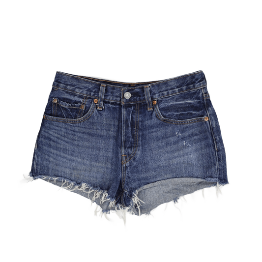 Levi's 501 High Rise Distressed Denim Shorts Womens Vintage Blue Raw Hem 28W