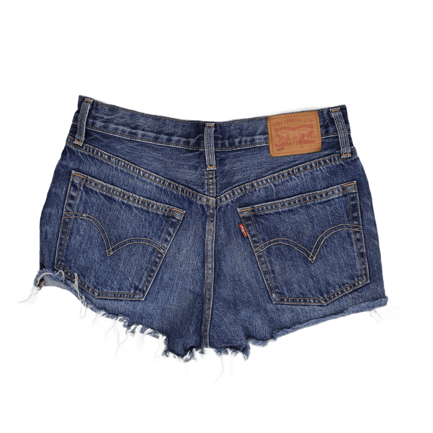 Levi's 501 High Rise Distressed Denim Shorts Womens Vintage Blue Raw Hem 28W