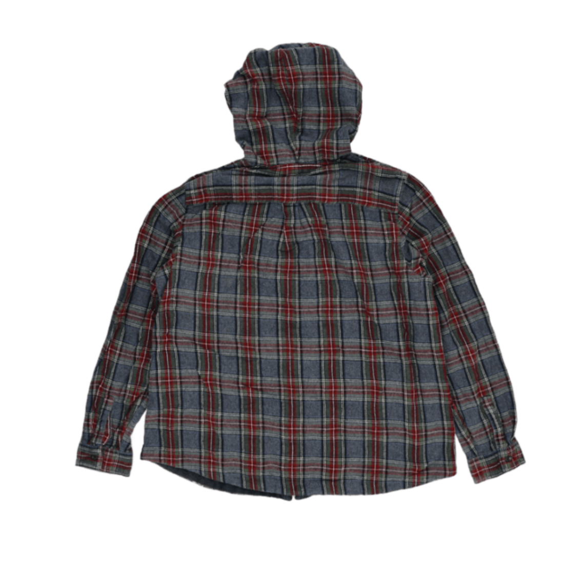 L.L. Bean Hooded Shirt Jacket Red Blue Green Plaid Large Cotton Flannel
