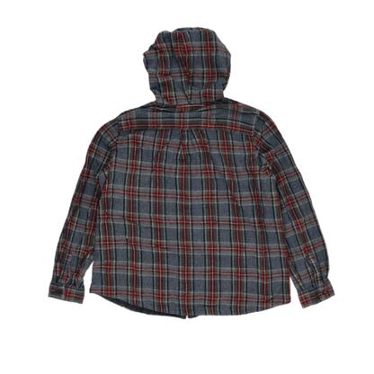 L.L. Bean Hooded Shirt Jacket Red Blue Green Plaid Large Cotton Flannel