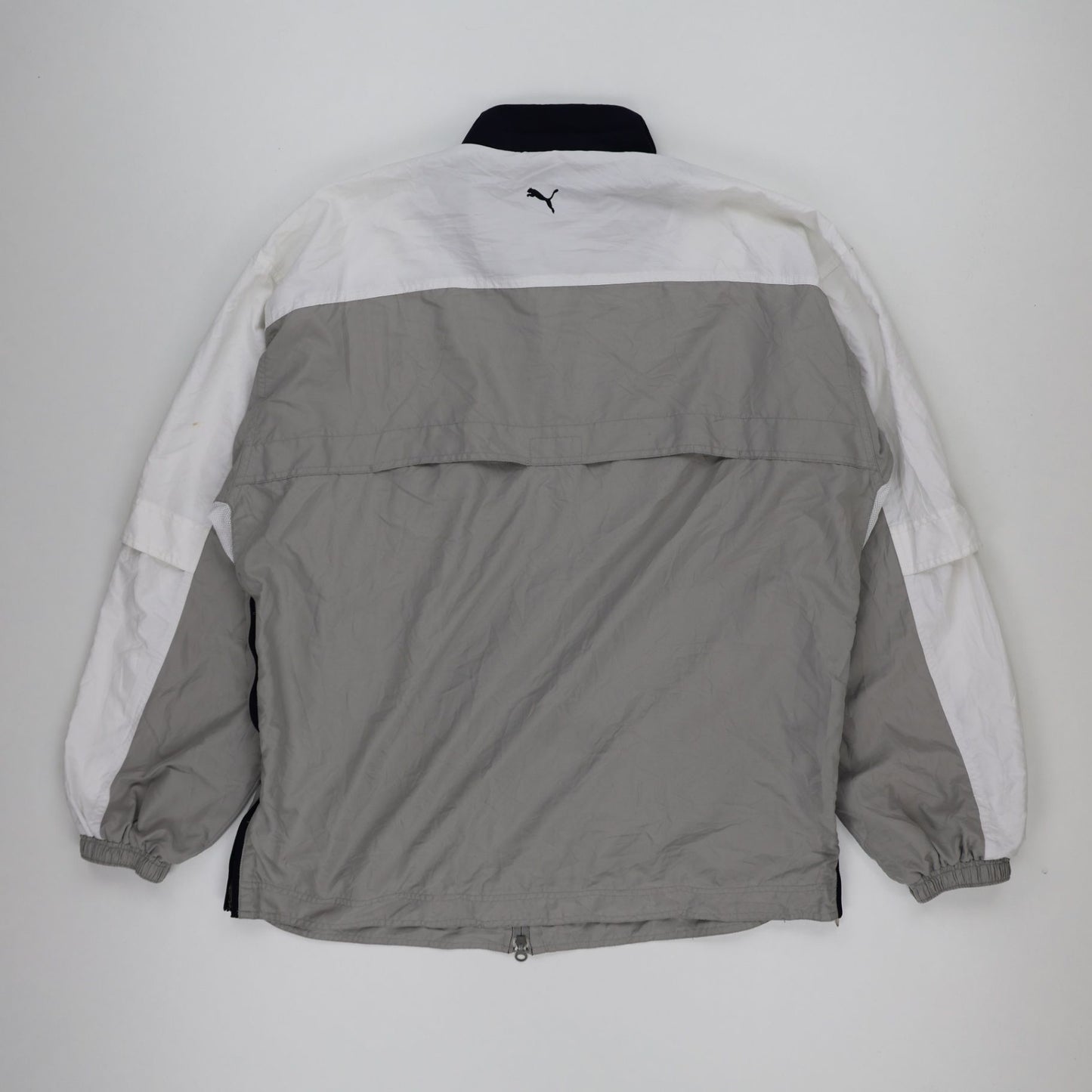 PUMA Vintage Grey White XL Track Jacket Polyester Mock Neck Windbreaker