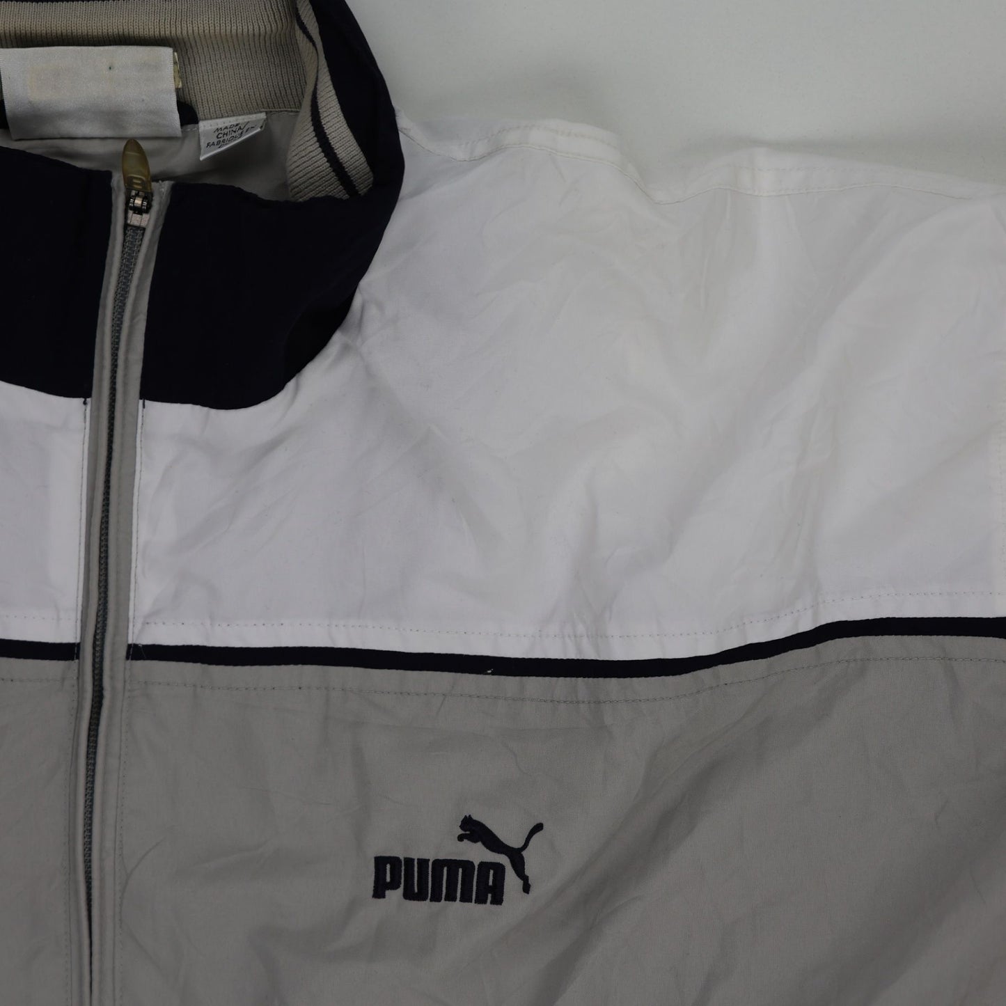 PUMA Vintage Grey White XL Track Jacket Polyester Mock Neck Windbreaker