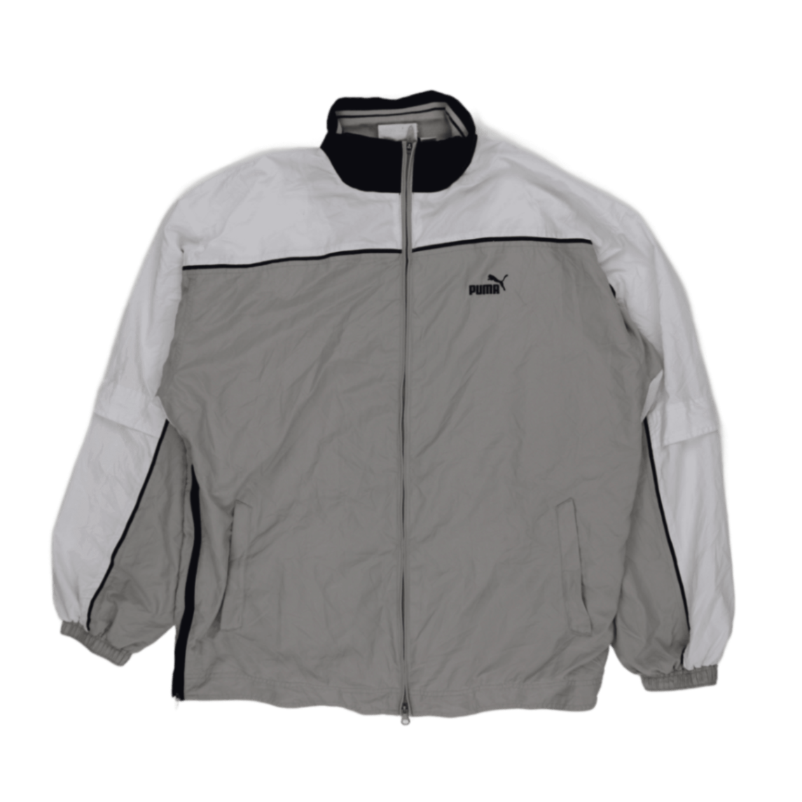 PUMA Vintage Grey White XL Track Jacket Polyester Mock Neck Windbreaker