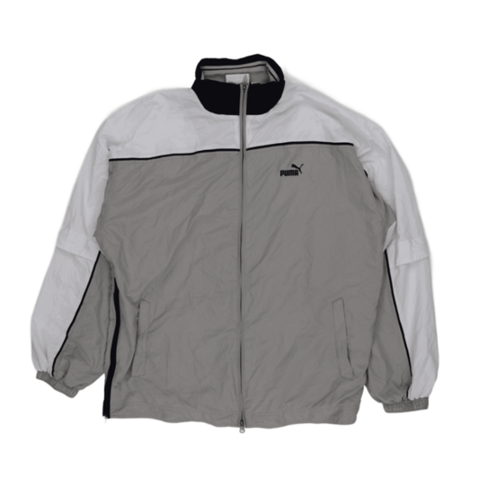 PUMA Vintage Grey White XL Track Jacket Polyester Mock Neck Windbreaker