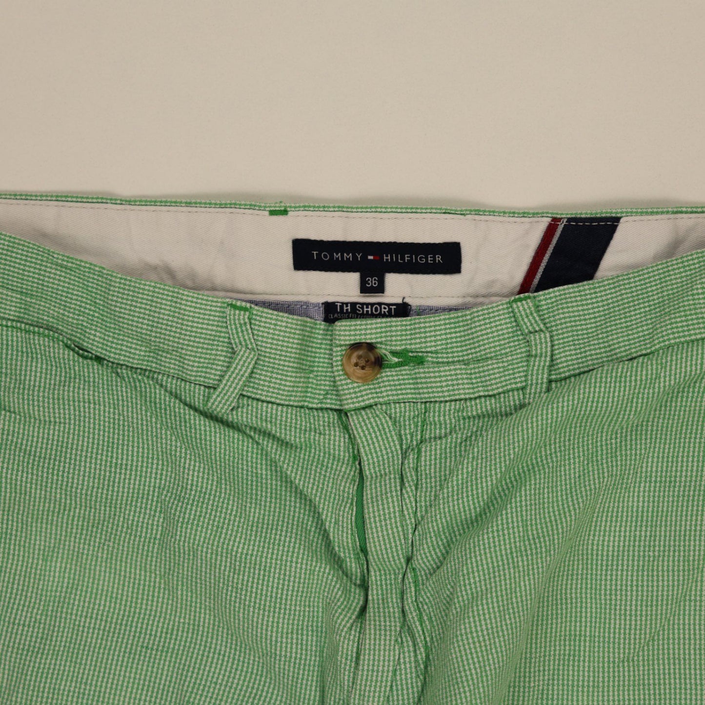 Tommy Hilfiger Classic Green Check Cotton Shorts Size 36 Men's Casual