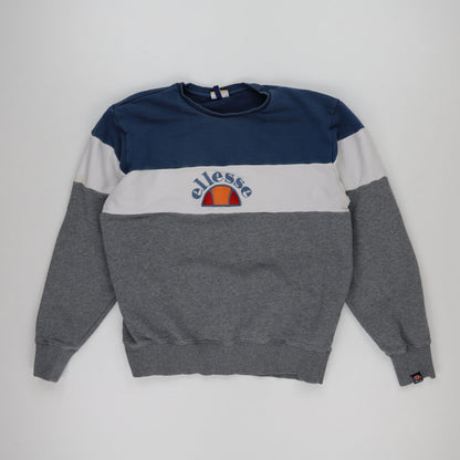 Ellesse XXL Tricolour Logo Crew Neck Sweatshirt Grey White Blue Cotton Blend Vintage