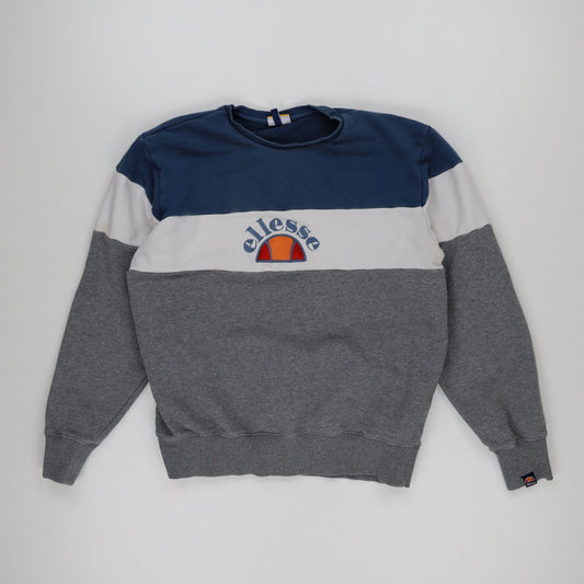 Ellesse XXL Tricolour Logo Crew Neck Sweatshirt Grey White Blue Cotton Blend Vintage