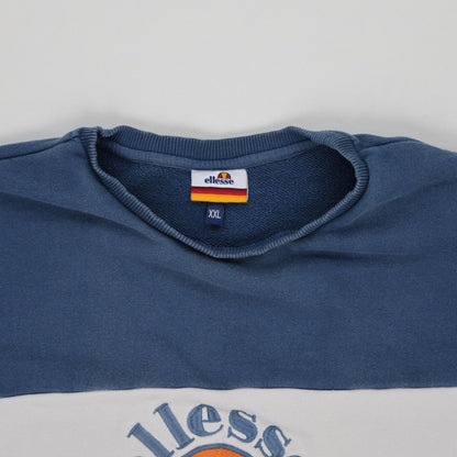 Ellesse XXL Tricolour Logo Crew Neck Sweatshirt Grey White Blue Cotton Blend Vintage