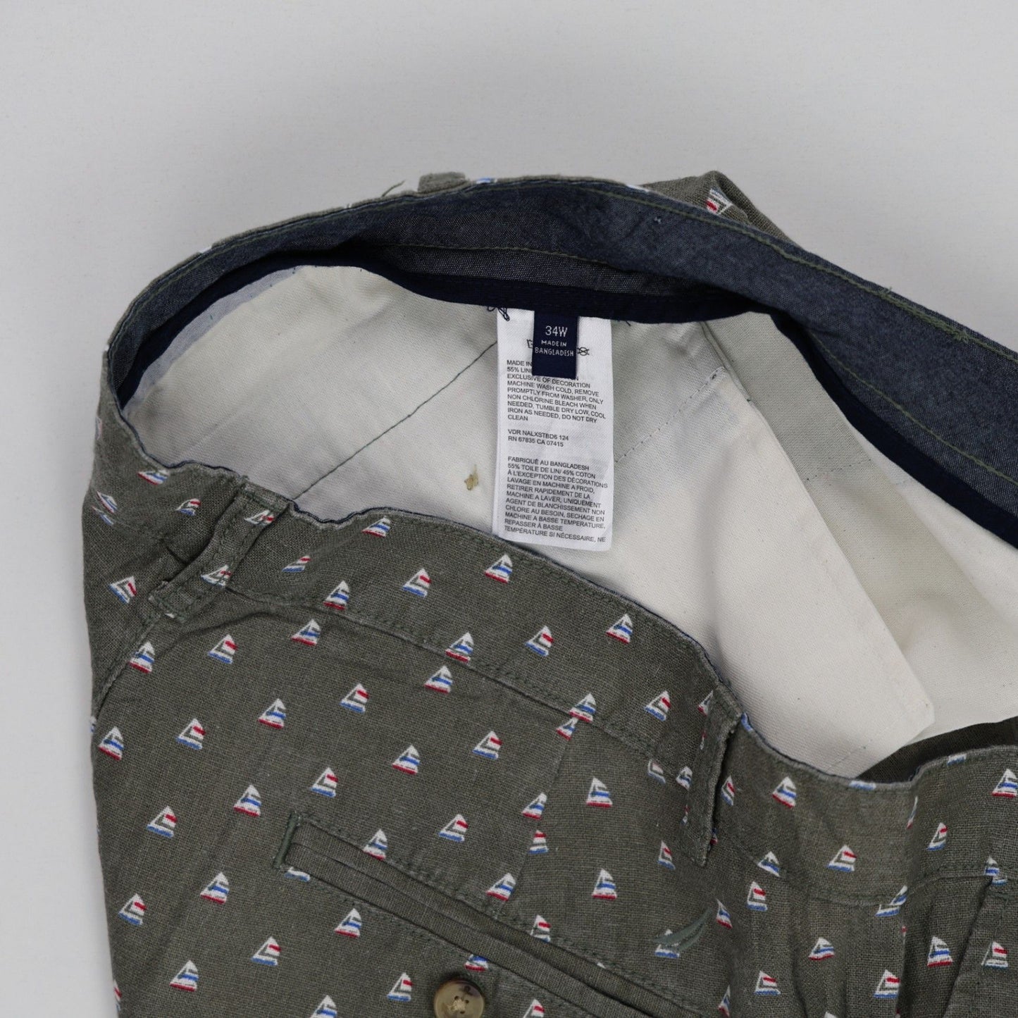 Nautica Olive Green Sailboat Print Cotton Shorts 34W