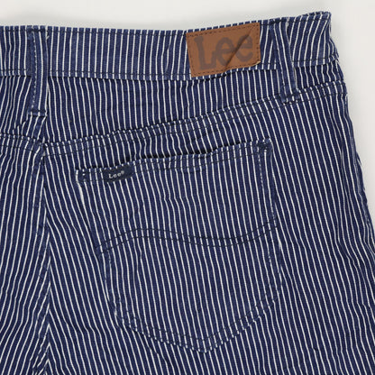 Lee Women's Navy Blue and White Striped Shorts Size 14 Medium 100 Percent Cotton 12 Inch Inseam