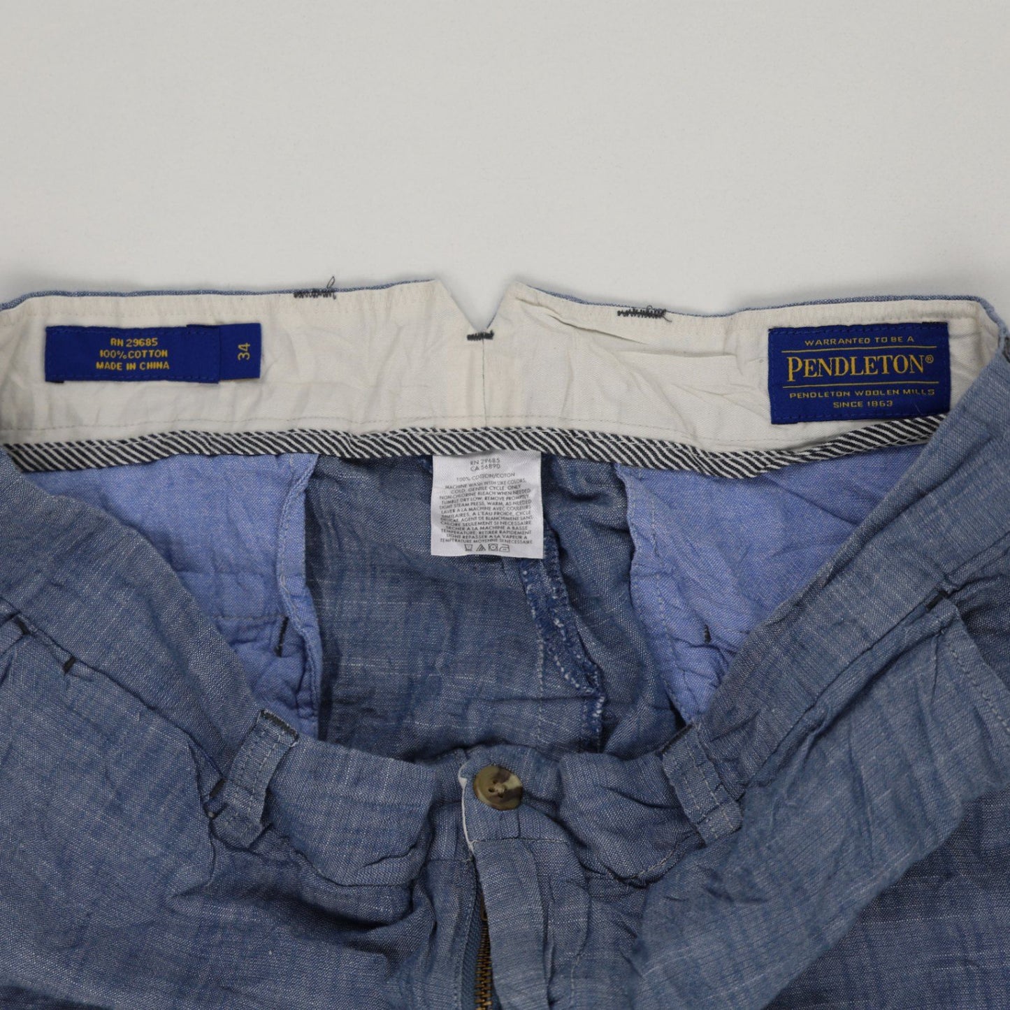 Pendleton Blue Cotton Chambray Shorts 34 Inch Waist 11 Inch Inseam Casual Style