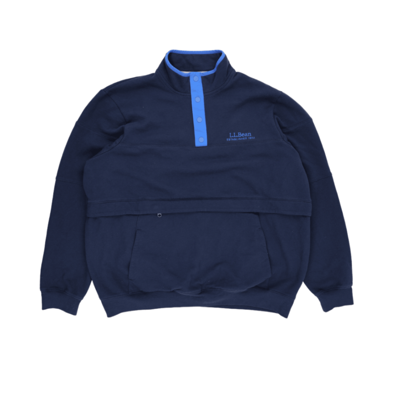L.L. Bean Pullover Fleece Sweatshirt Navy Blue 2XLT Tall 60% Cotton 40% Polyester Stand Collar