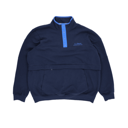 L.L. Bean Pullover Fleece Sweatshirt Navy Blue 2XLT Tall 60% Cotton 40% Polyester Stand Collar