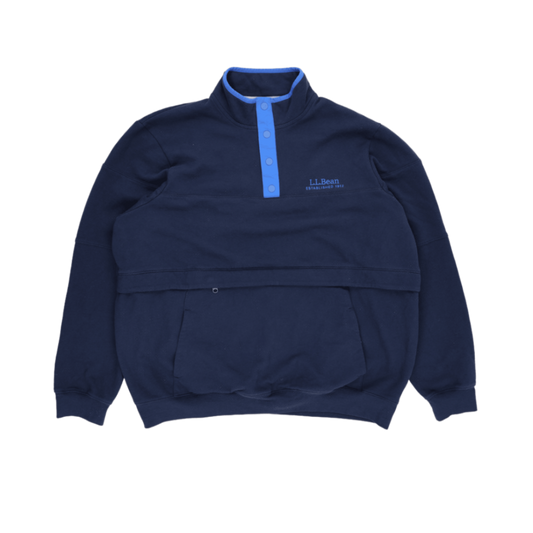 L.L. Bean Pullover Fleece Sweatshirt Navy Blue 2XLT Tall 60% Cotton 40% Polyester Stand Collar