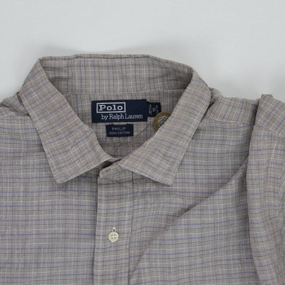 Polo Ralph Lauren Checked Shirt Grey 100 Percent Cotton Size 18.5 XXL Long Sleeve Collared