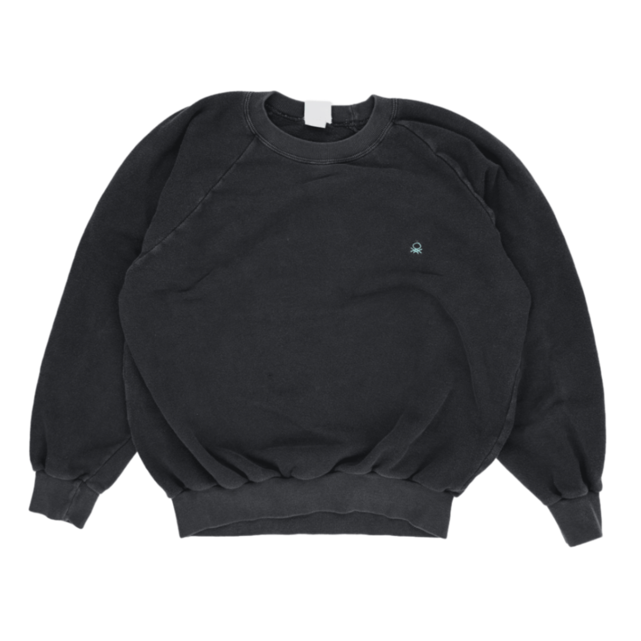 Benetton Vintage Black Crew Neck Sweatshirt Large Cotton Blend