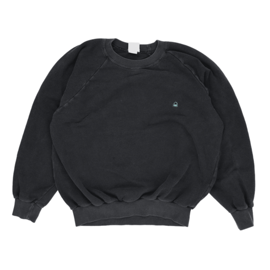 Benetton Vintage Black Crew Neck Sweatshirt Large Cotton Blend