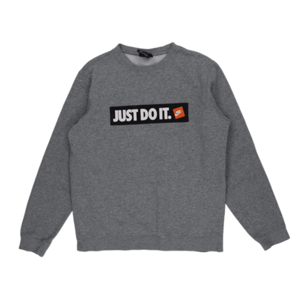 Nike Just Do It Grey Crew Neck Sweatshirt Men's Medium Cotton Blend
