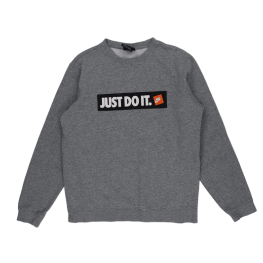 Nike Just Do It Grey Crew Neck Sweatshirt Men's Medium Cotton Blend