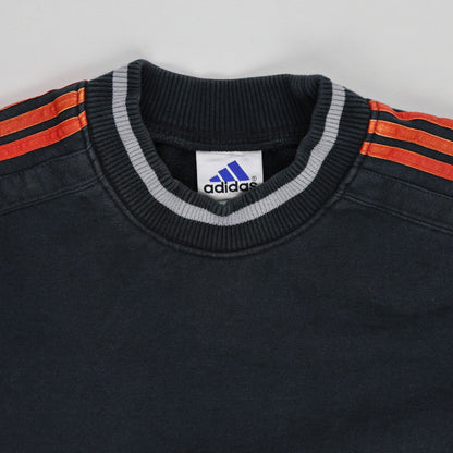 adidas Vintage Black Crew Neck Sweatshirt with Orange Stripes Large Cotton Blend Retro Sportswear
