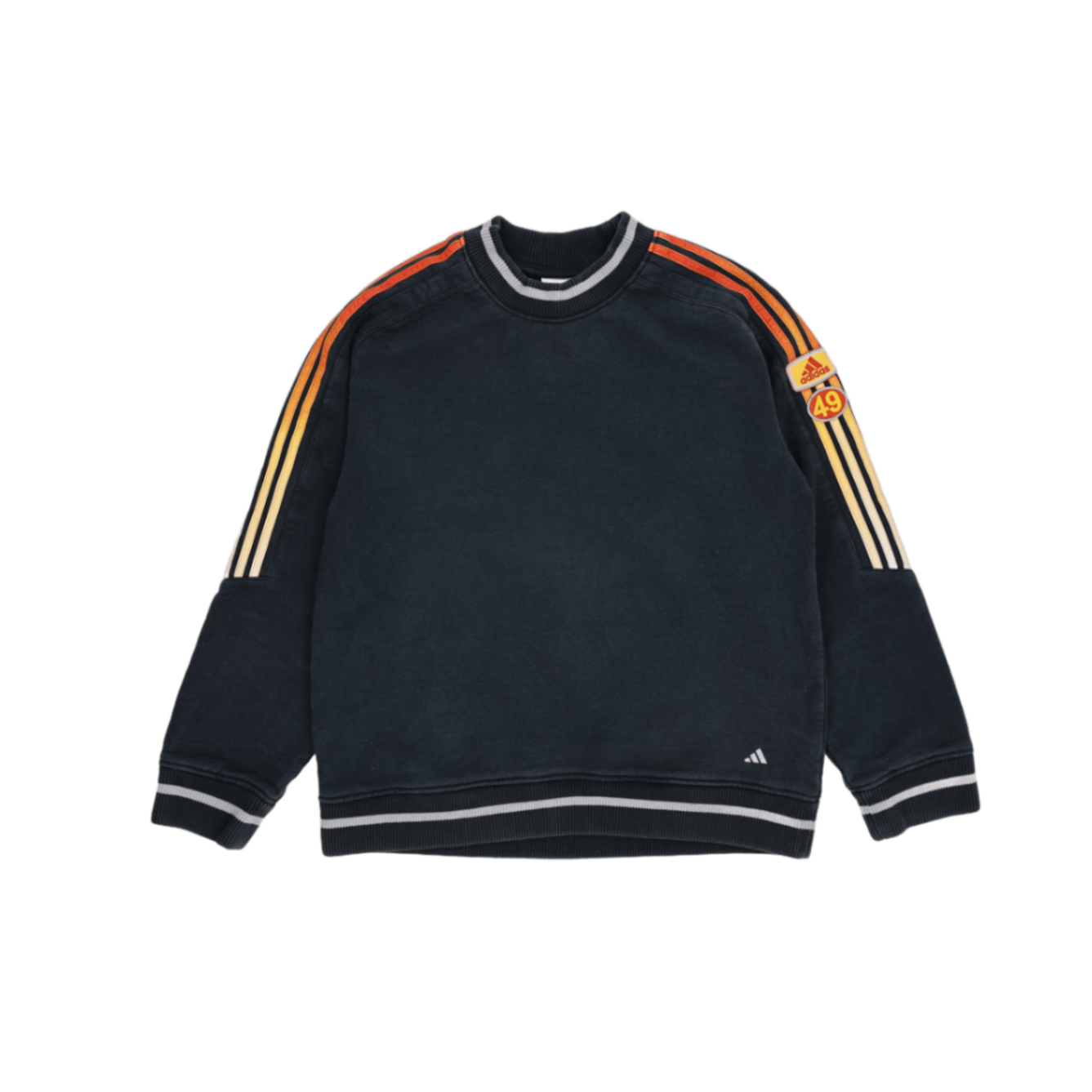adidas Vintage Black Crew Neck Sweatshirt with Orange Stripes Large Cotton Blend Retro Sportswear