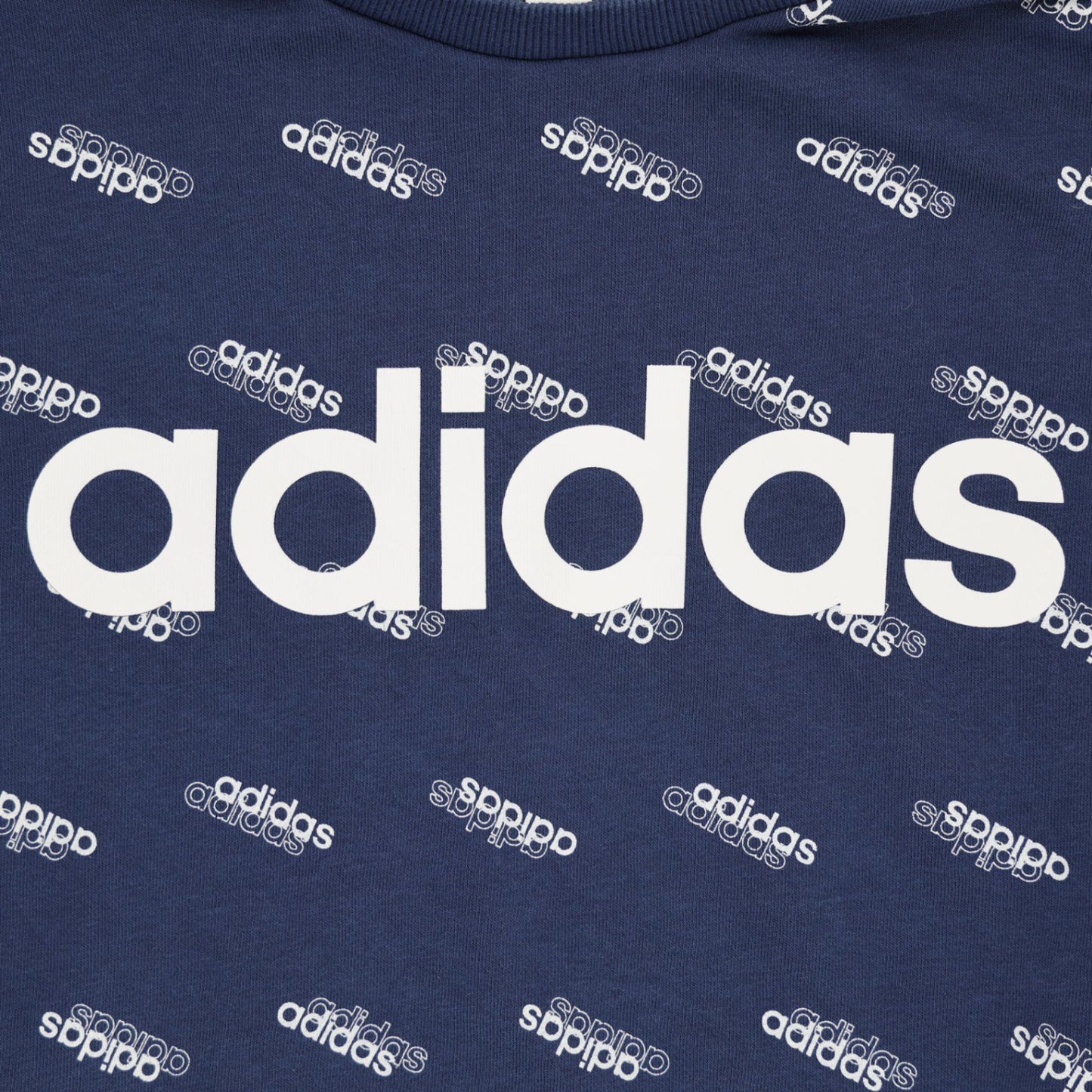 adidas Navy Blue All Over Logo Print Pullover Sweatshirt Large Cotton Blend Crew Neck