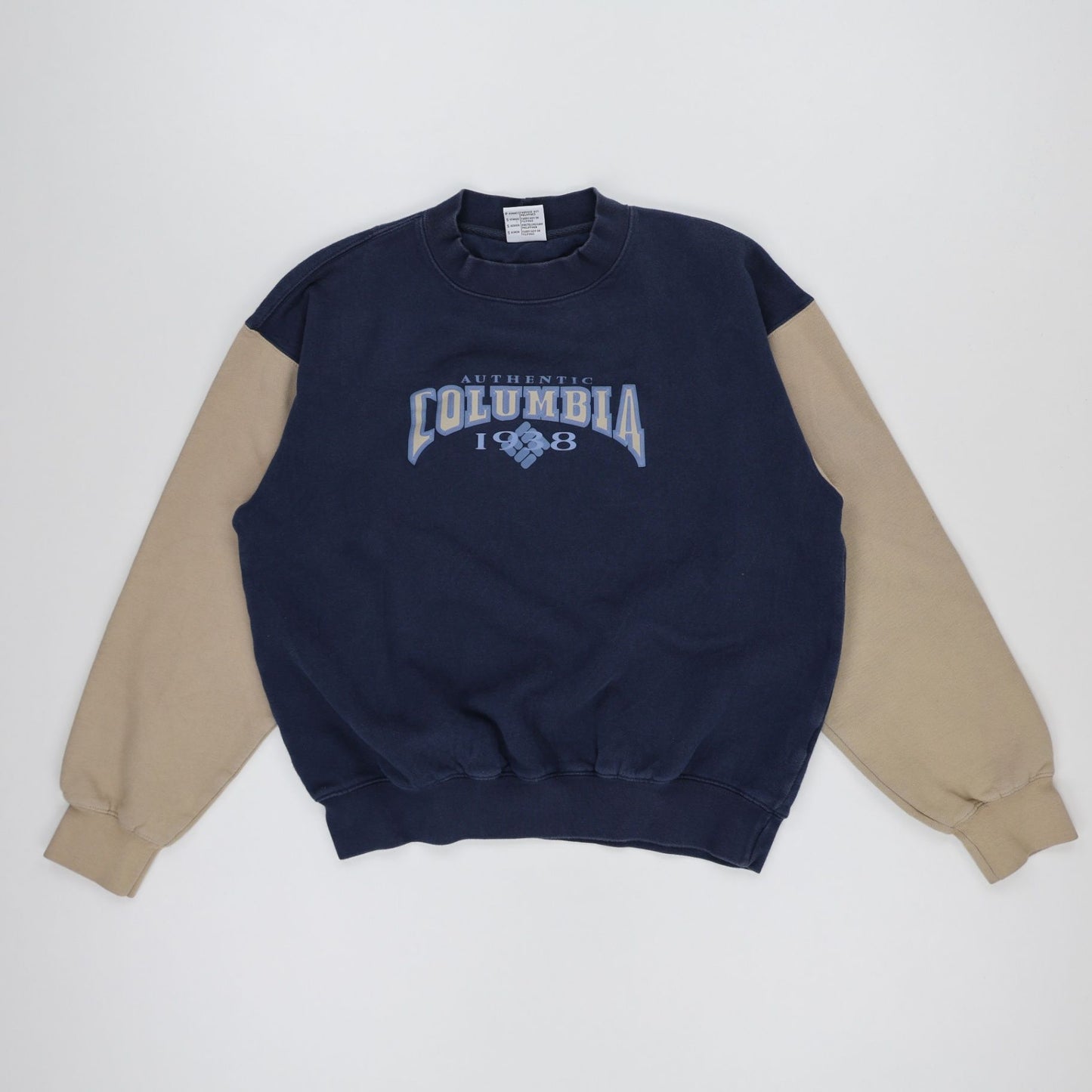 Columbia Vintage 1998 Navy Beige Crewneck Sweatshirt Men Small Cotton Blend