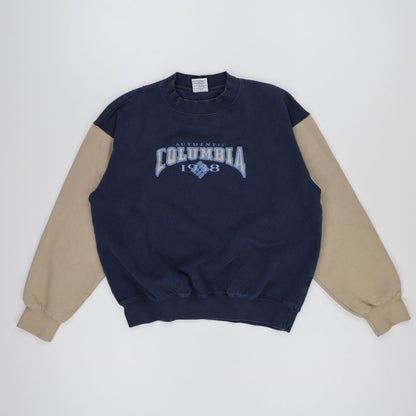 Columbia Vintage 1998 Navy Beige Crewneck Sweatshirt Men Small Cotton Blend