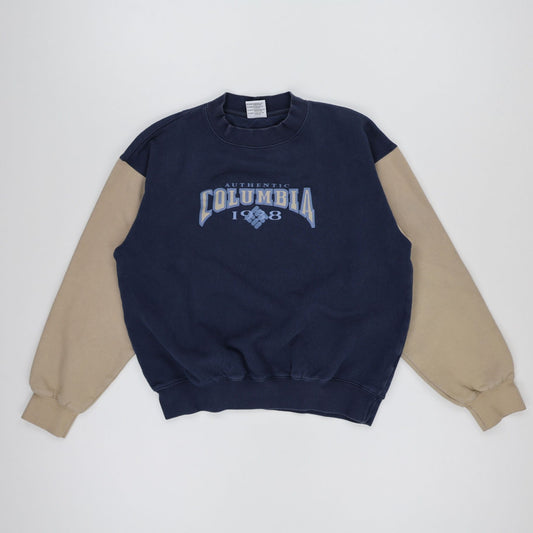 Columbia Vintage 1998 Navy Beige Crewneck Sweatshirt Men Small Cotton Blend