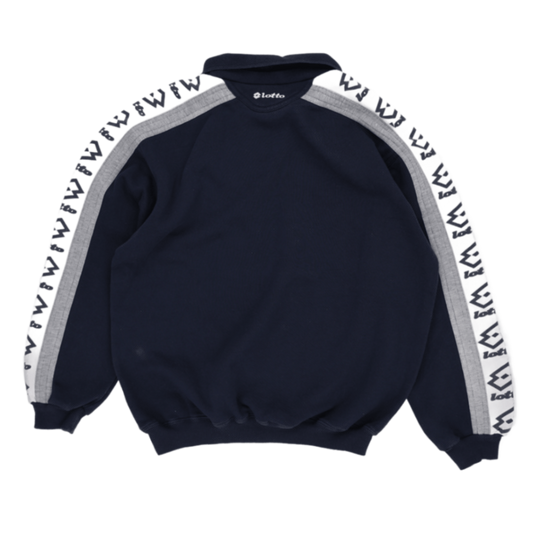 Lotto Vintage Navy Blue Sportswear Sweatshirt Large Cotton Blend Polo Collar