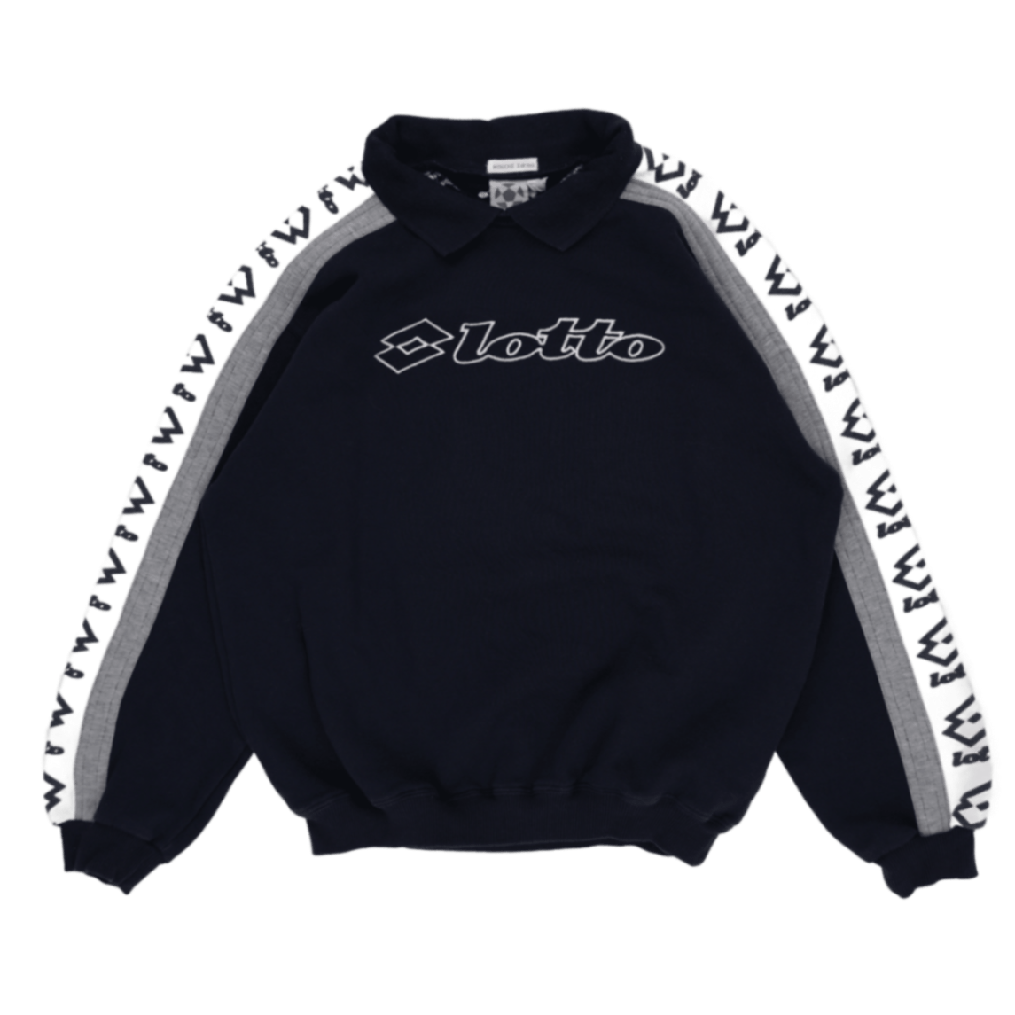 Lotto Vintage Navy Blue Sportswear Sweatshirt Large Cotton Blend Polo Collar