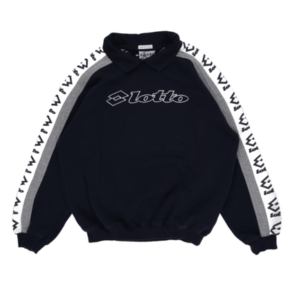 Lotto Vintage Navy Blue Sportswear Sweatshirt Large Cotton Blend Polo Collar