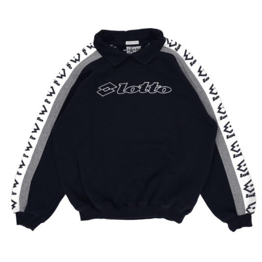 Lotto Vintage Navy Blue Sportswear Sweatshirt Large Cotton Blend Polo Collar